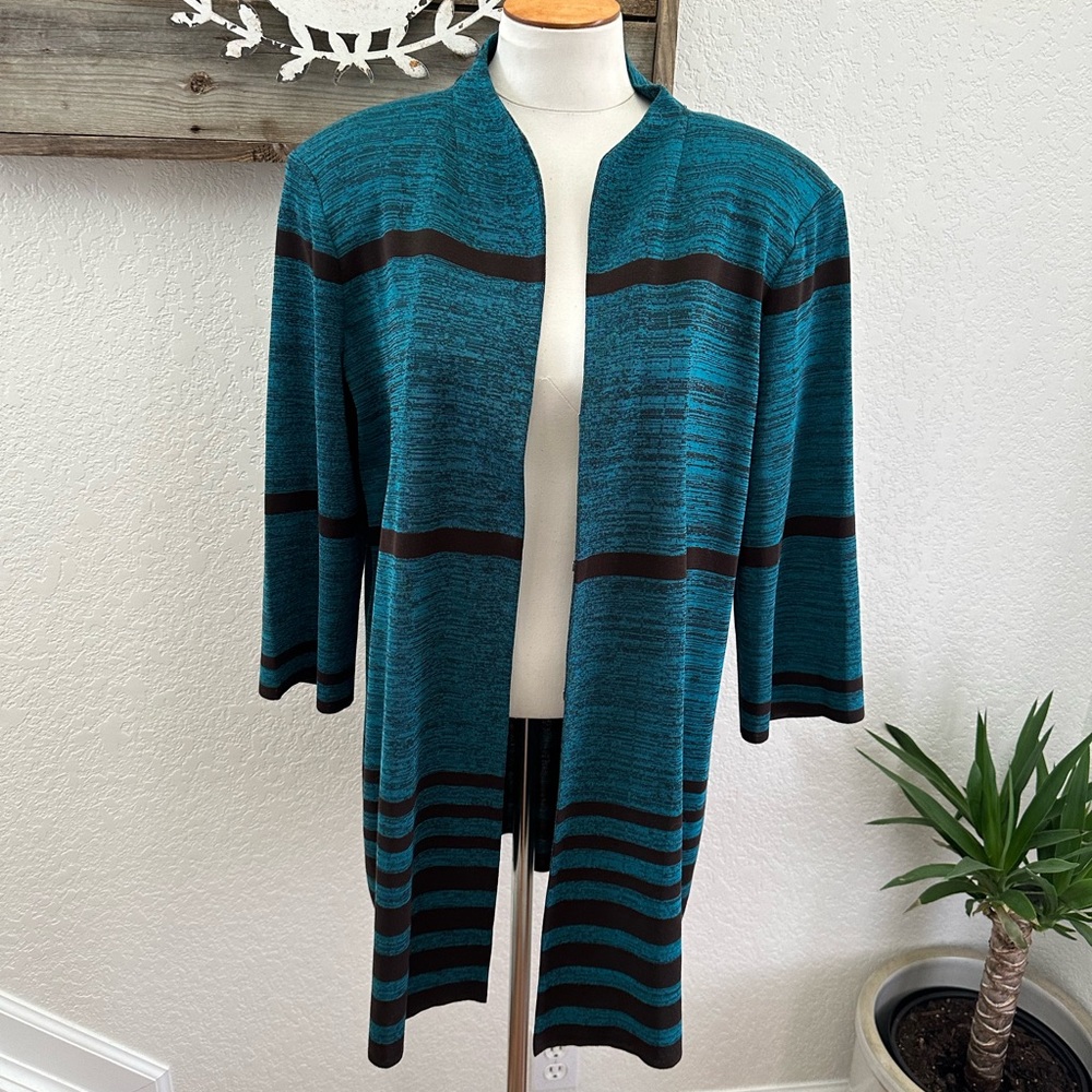Missok green striped hook front cardigan sweater ladies size XL
